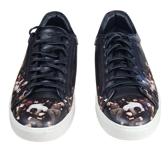 Dior Homme Rave Graphic Print Black Leather Lace-Up Low Top Sneakers 14 US 47 EU - Picture 1 of 9